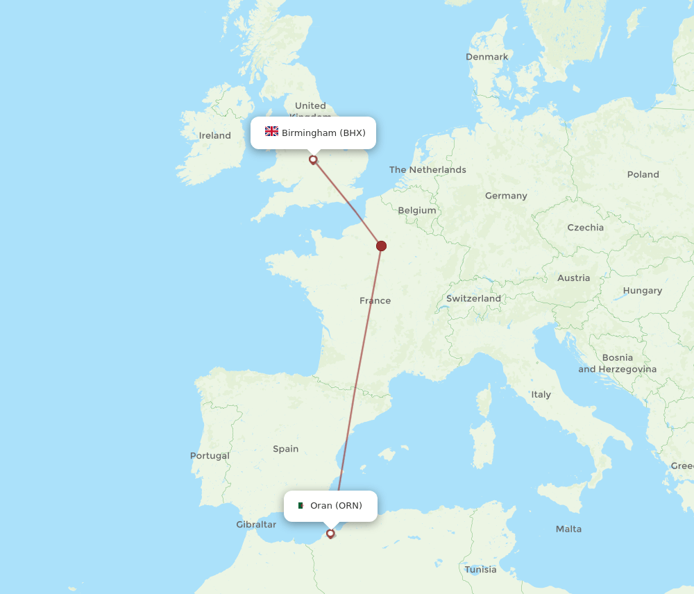 BHX to ORN flights and routes map