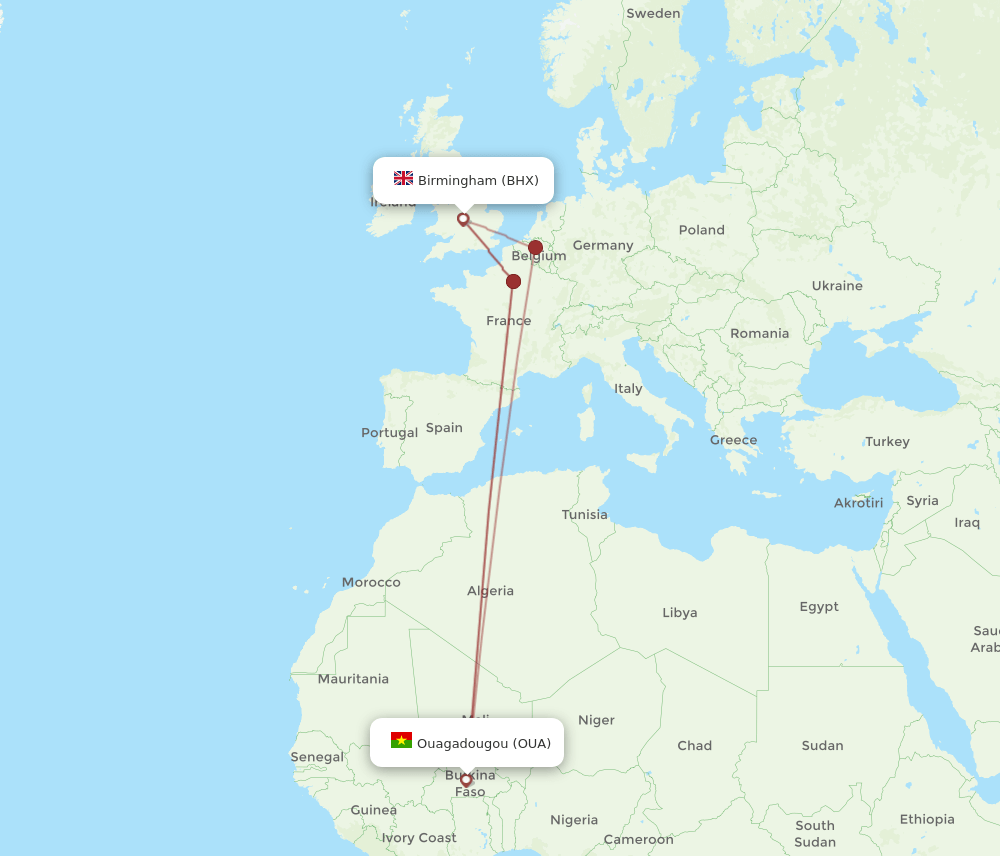 BHX-OUA flight routes