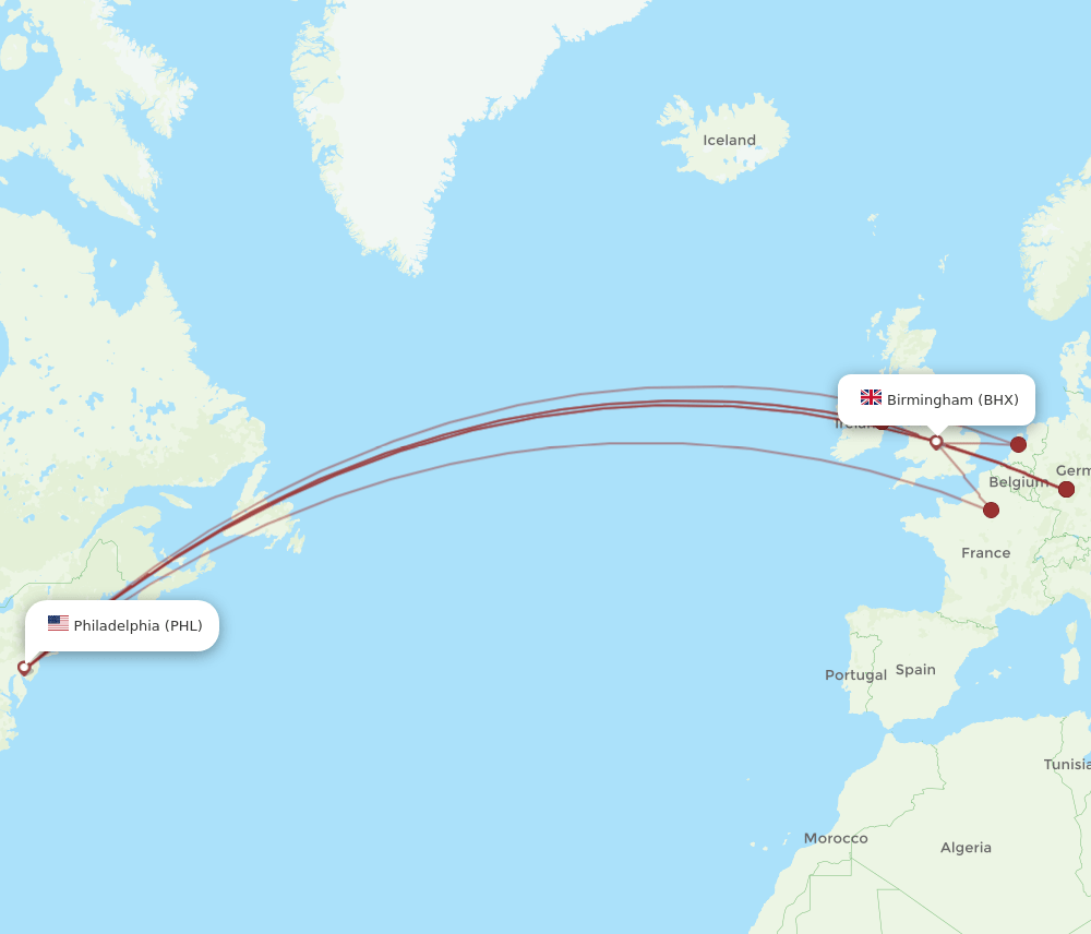 BHX-PHL flight routes