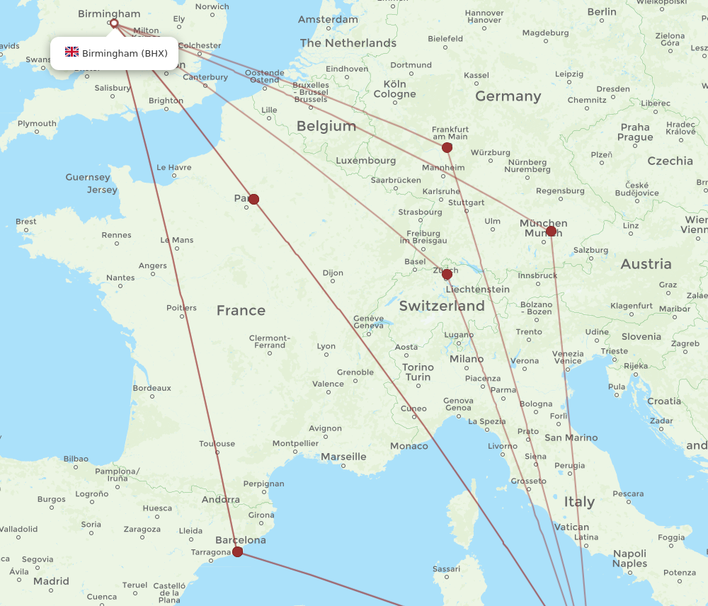 BHX to PMO flights and routes map