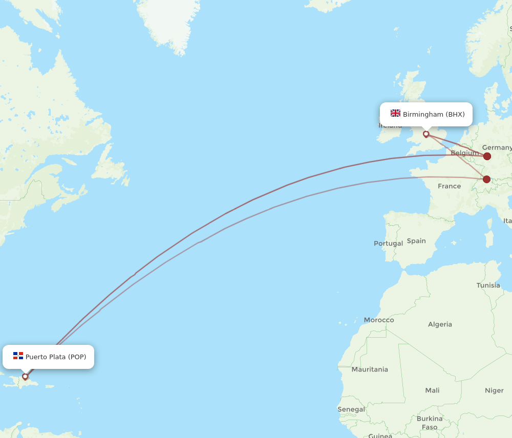 BHX-POP flight routes