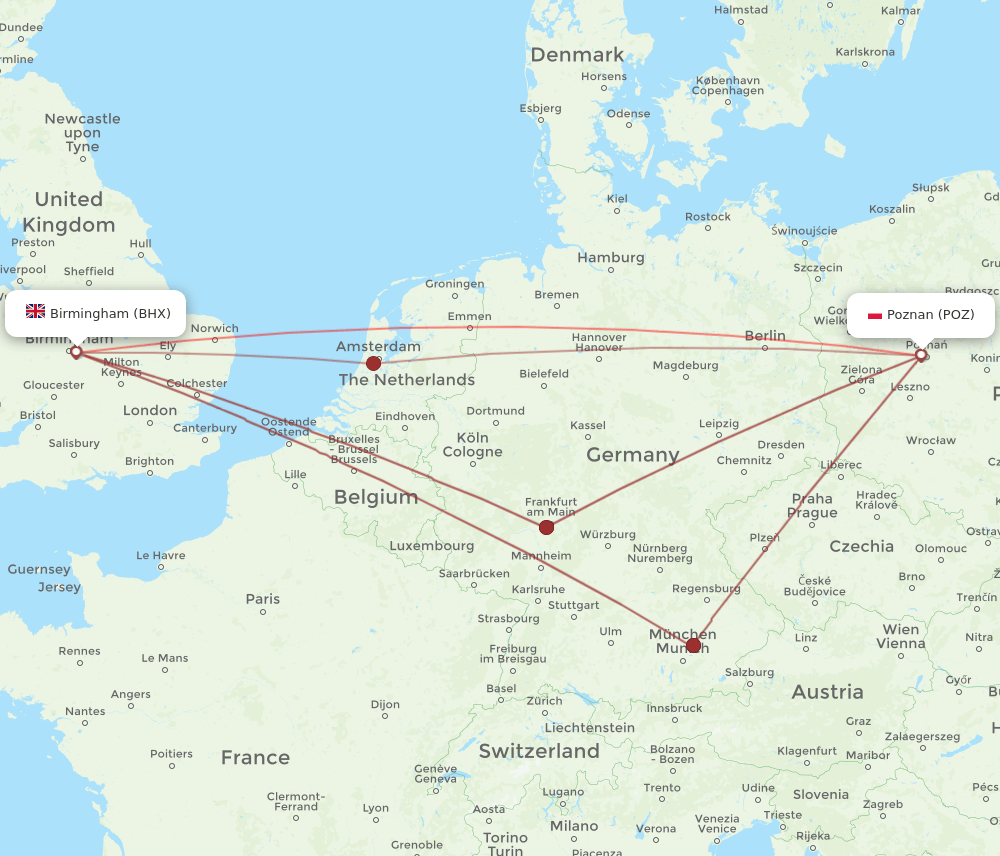 BHX-POZ flight routes