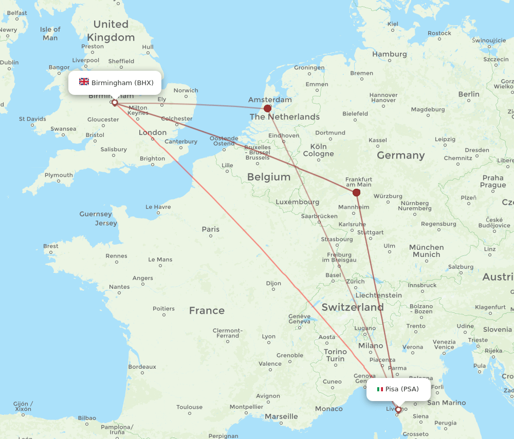 BHX to PSA flights and routes map