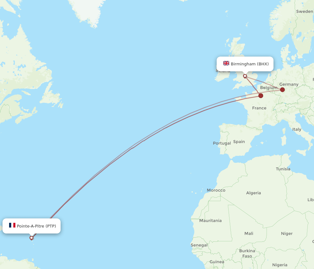 BHX-PTP flight routes