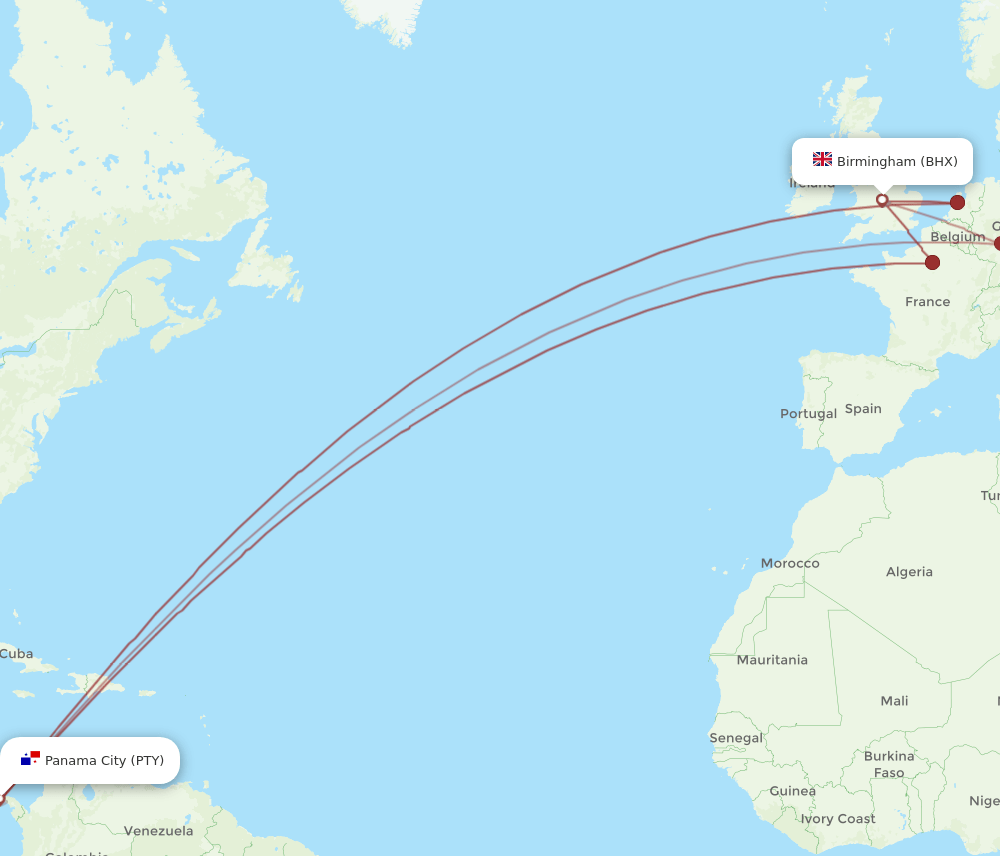 BHX-PTY flight routes