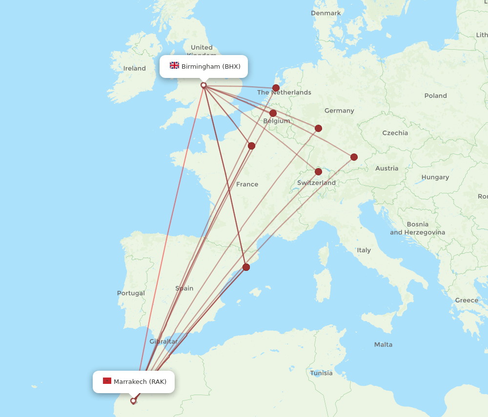 BHX-RAK flight routes