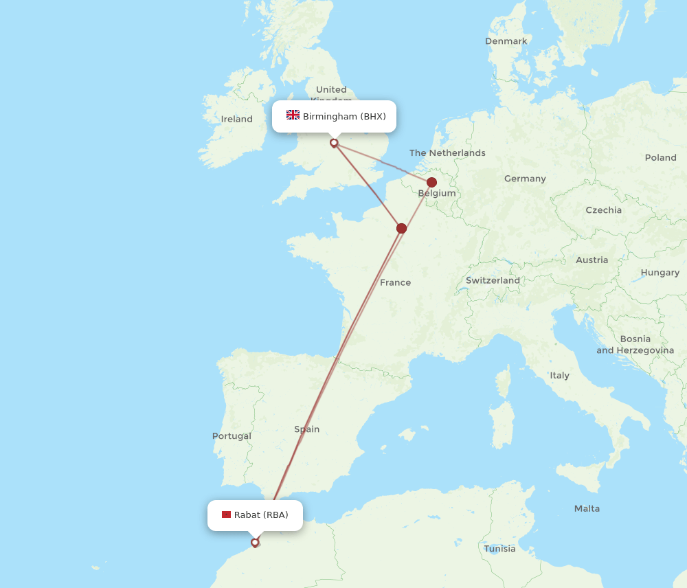 BHX-RBA flight routes