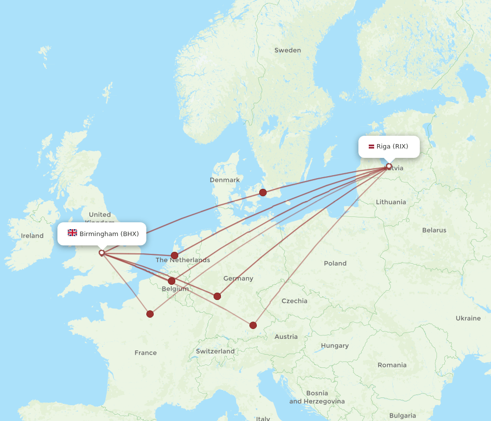 BHX-RIX flight routes
