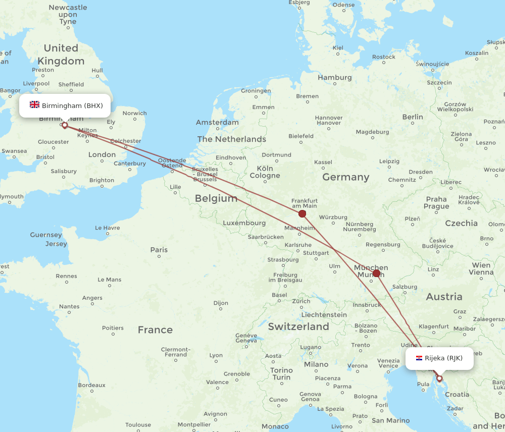 BHX-RJK flight routes