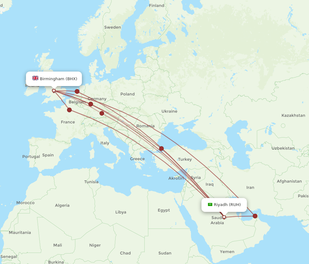 BHX-RUH flight routes
