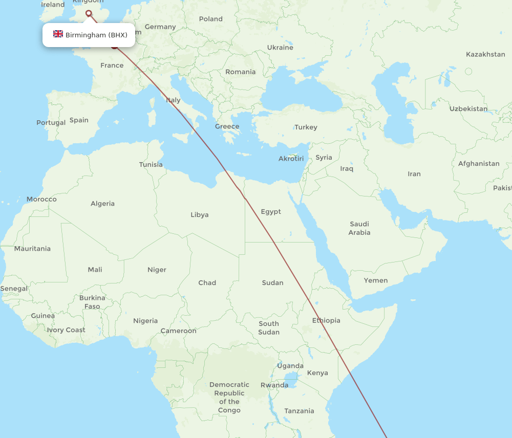 BHX-RUN flight routes