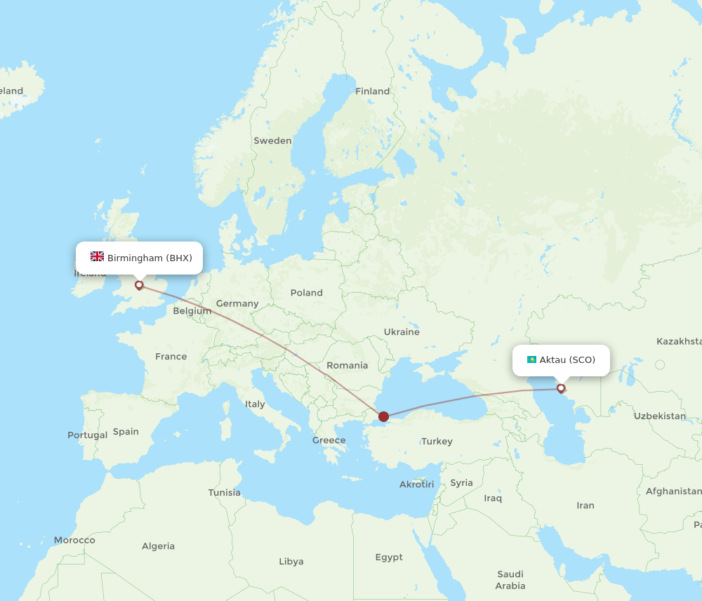 BHX-SCO flight routes