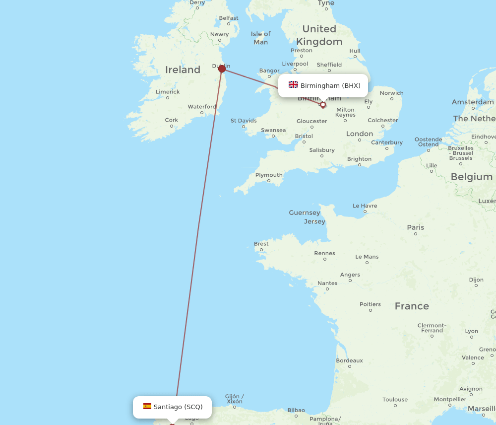 BHX-SCQ flight routes