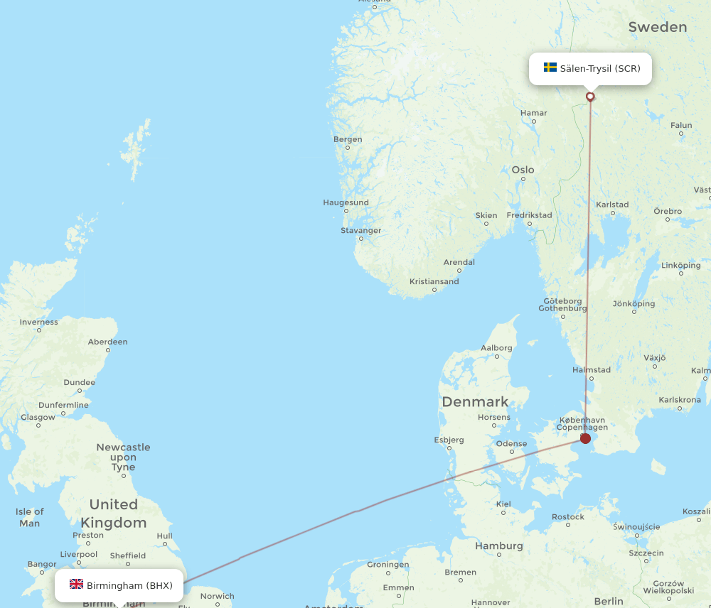 BHX to SCR flights and routes map