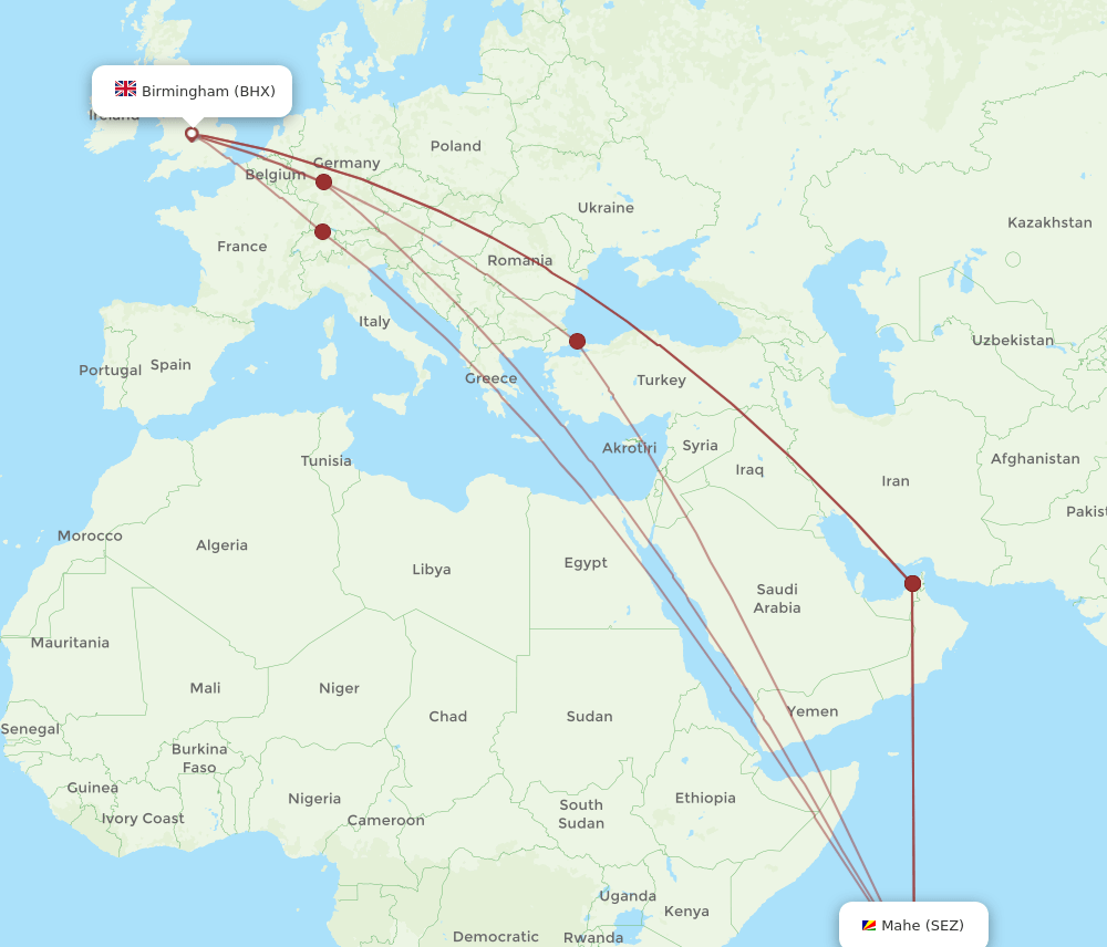 BHX-SEZ flight routes