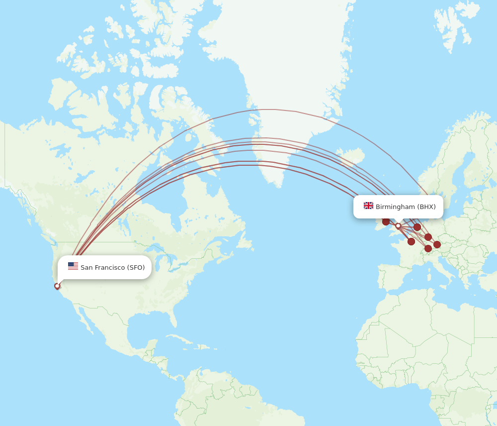 BHX-SFO flight routes