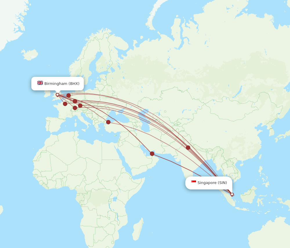 BHX-SIN flight routes