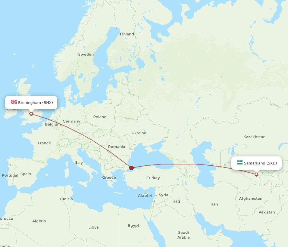 BHX-SKD flight routes