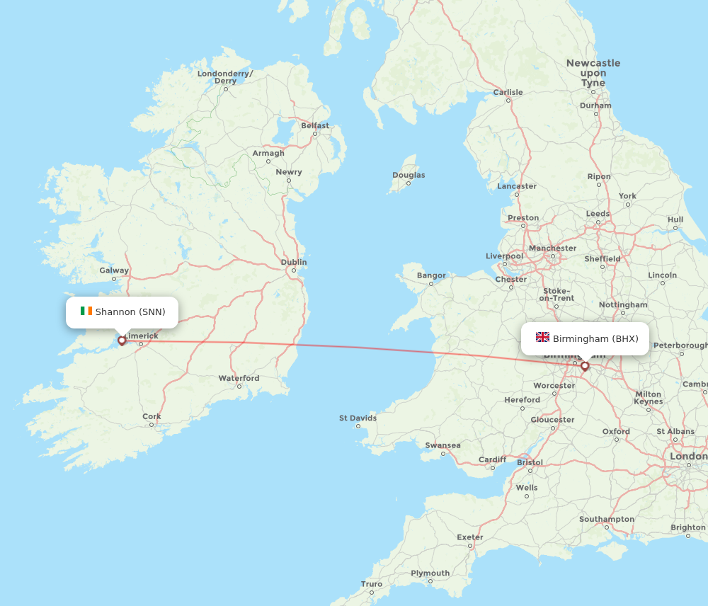 BHX to SNN flights and routes map