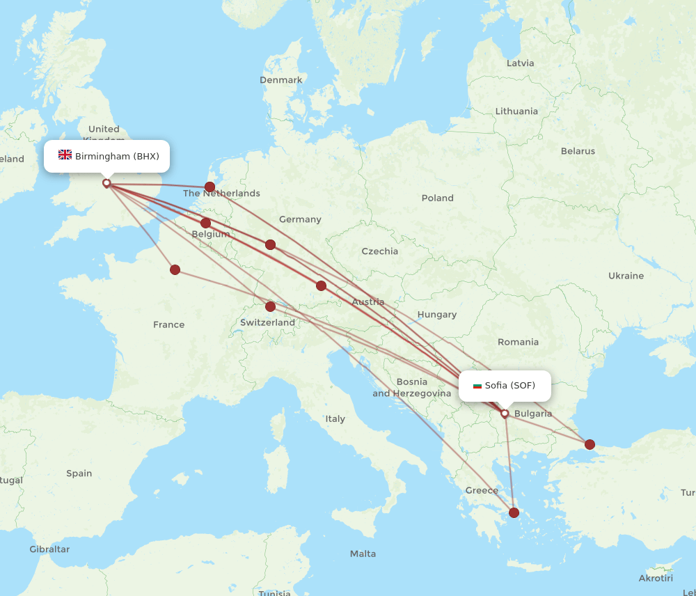 BHX-SOF flight routes