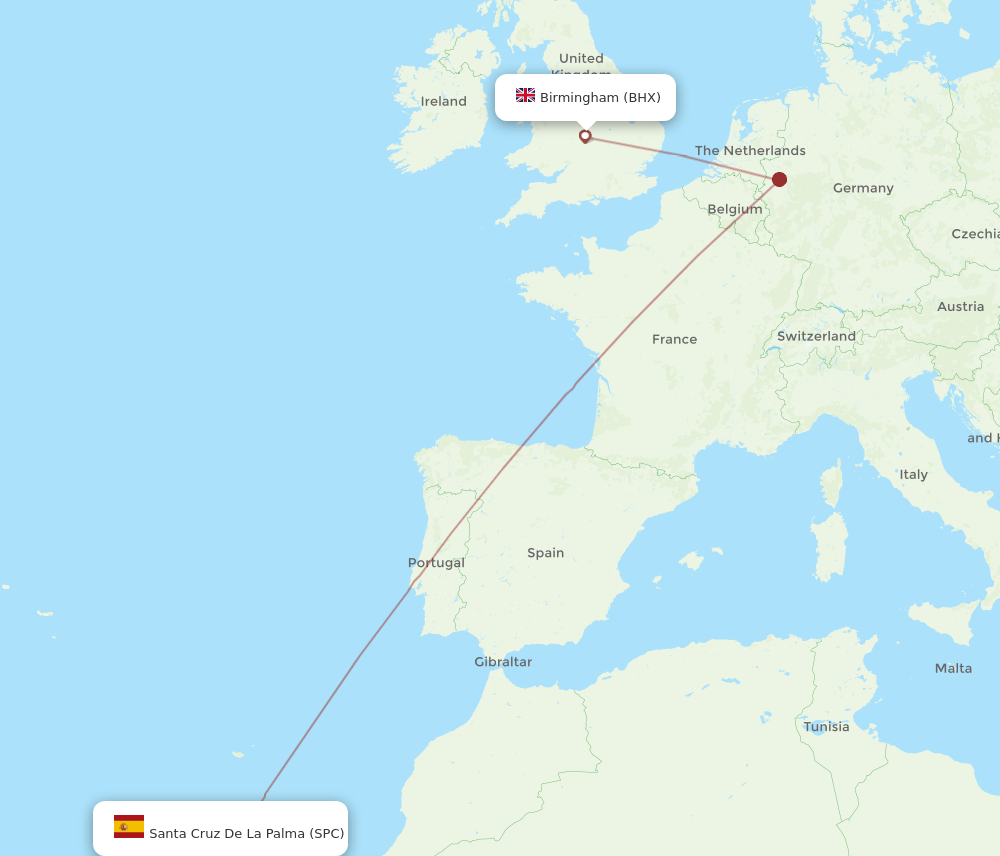 BHX-SPC flight routes