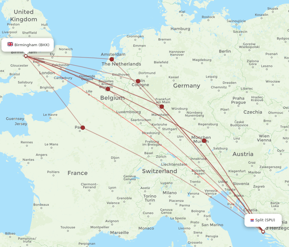 BHX to SPU flights and routes map