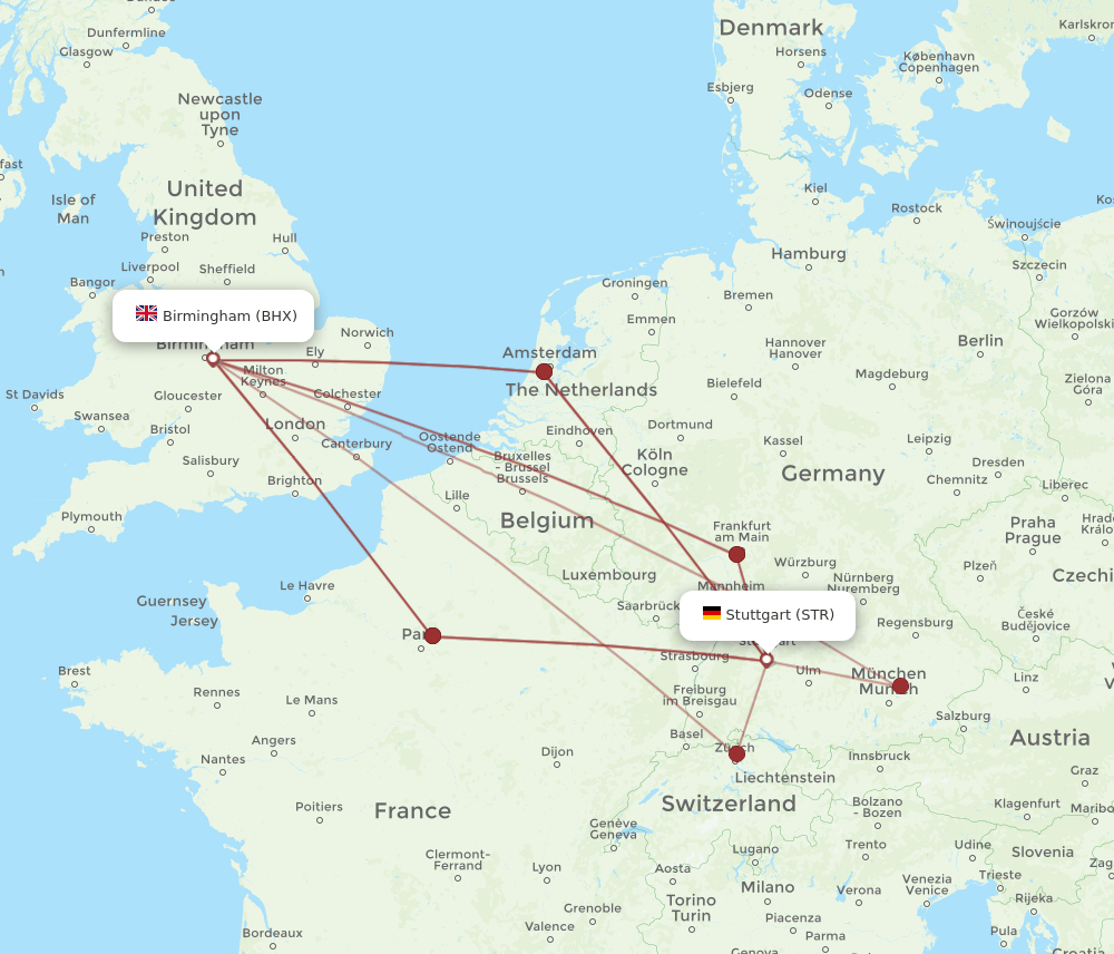 BHX to STR flights and routes map
