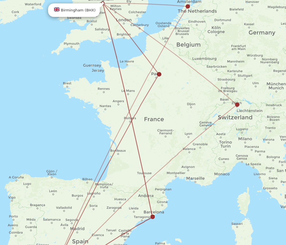 BHX to SVQ flights and routes map