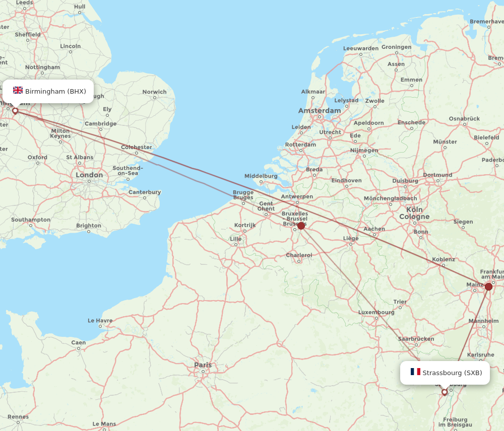 BHX to SXB flights and routes map