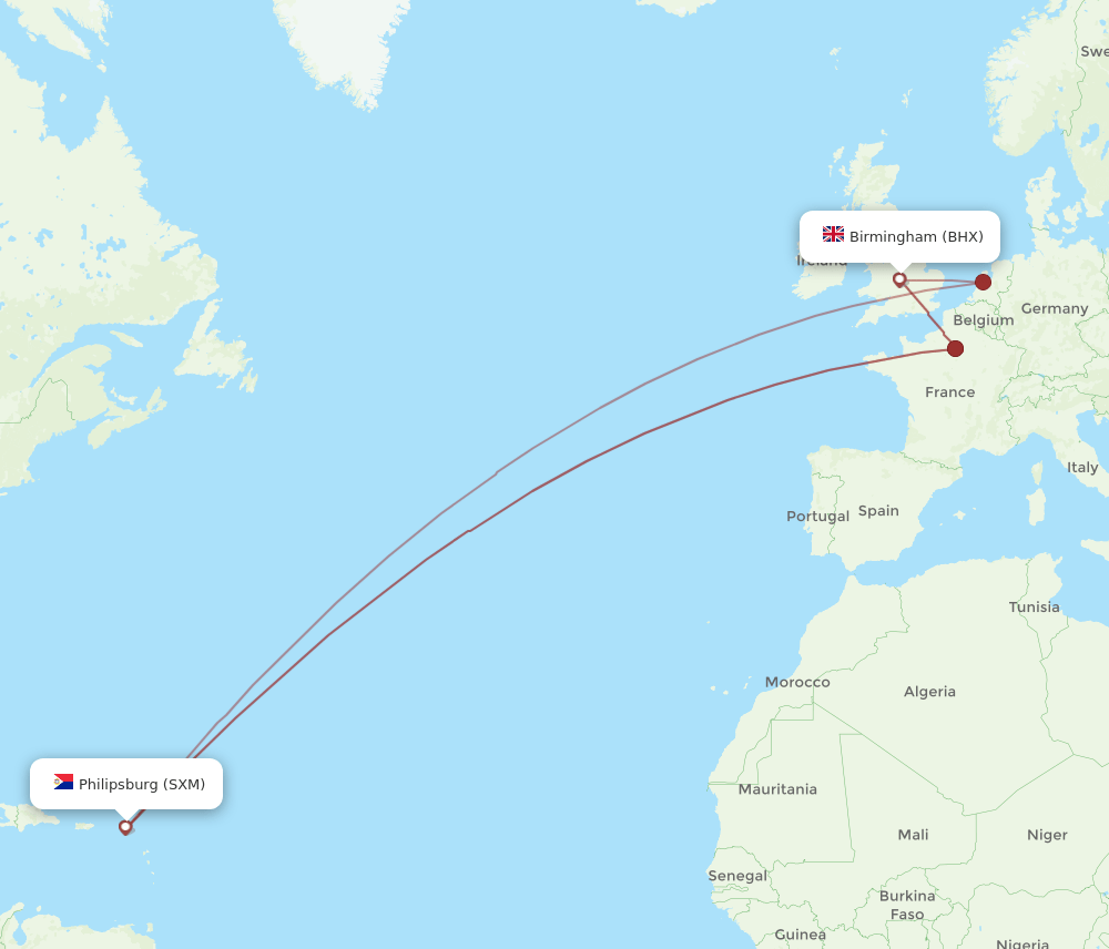 BHX-SXM flight routes