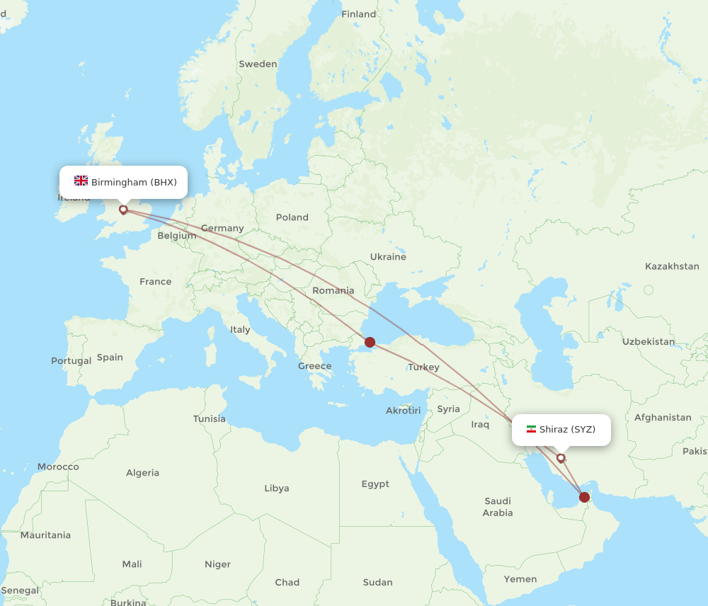 BHX-SYZ flight routes