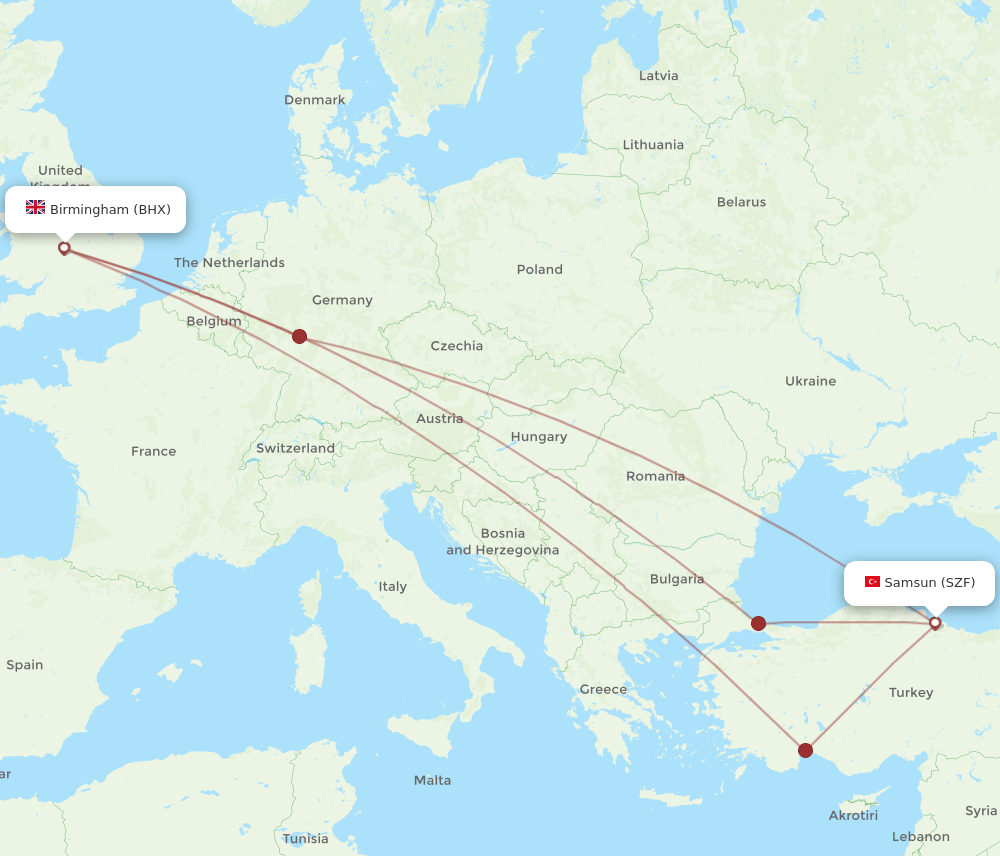 BHX-SZF flight routes