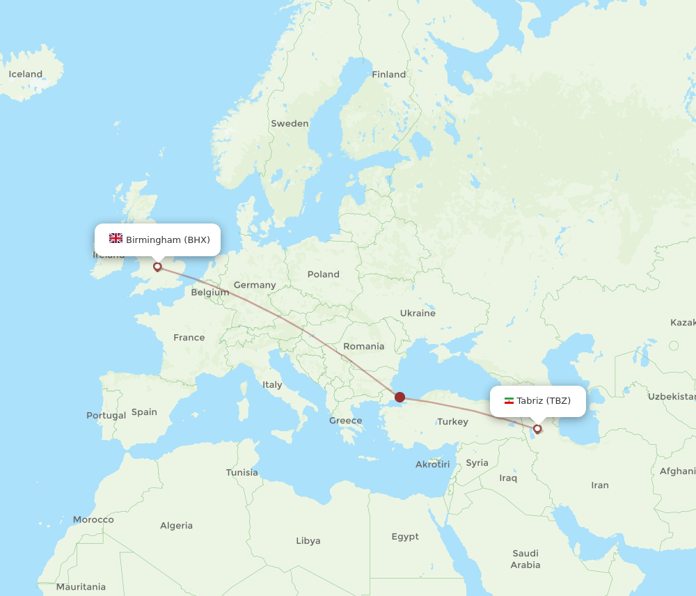 BHX-TBZ flight routes