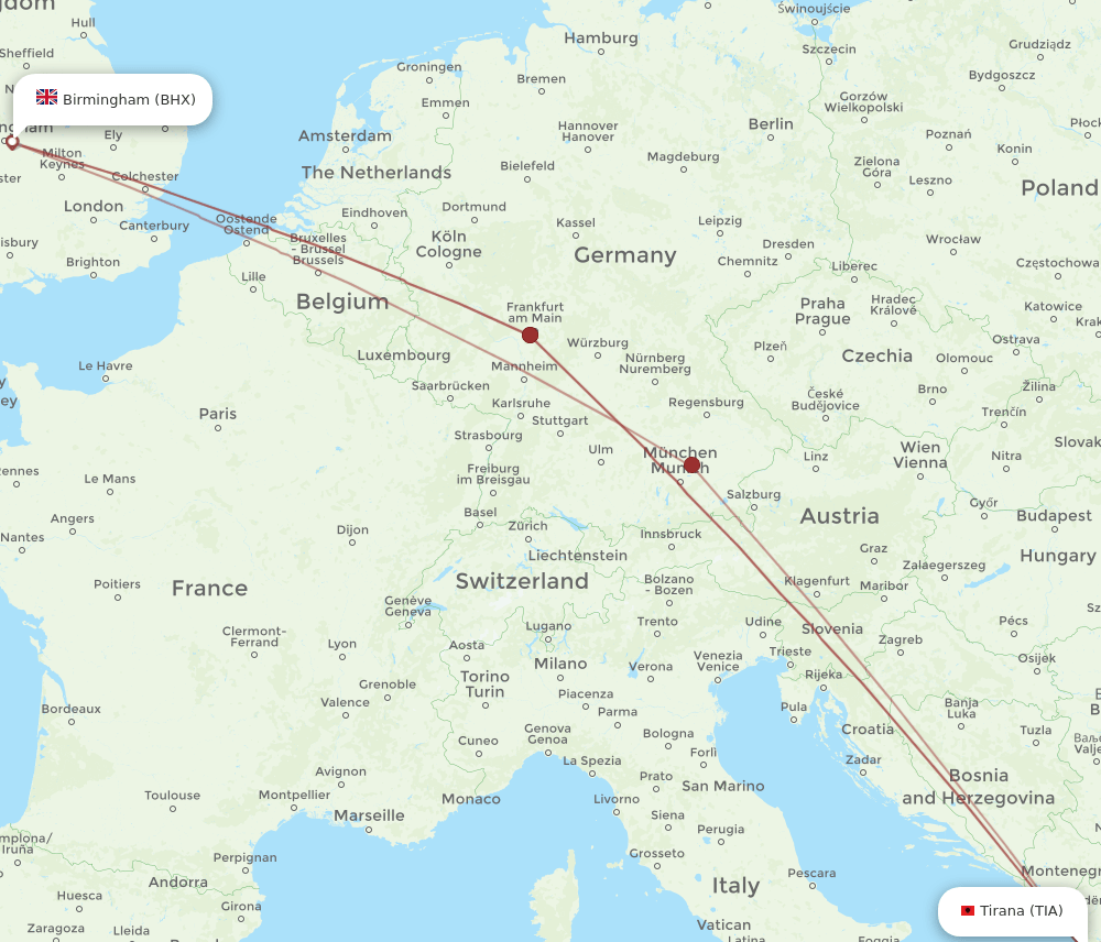 BHX-TIA flight routes