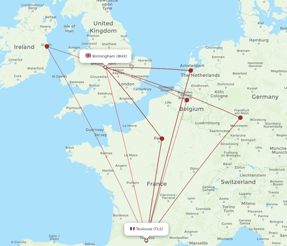 BHX to TLS flights and routes map