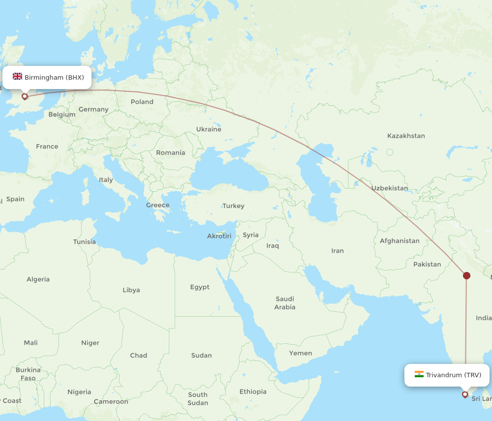 BHX-TRV flight routes