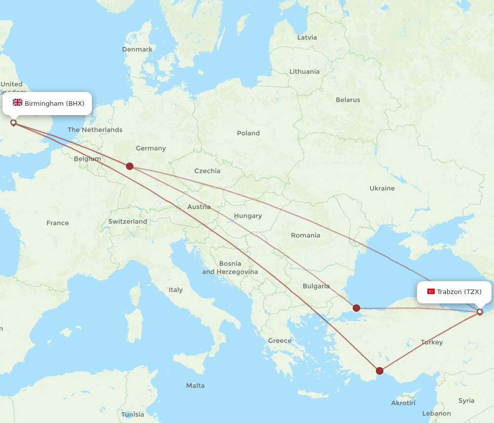 BHX-TZX flight routes