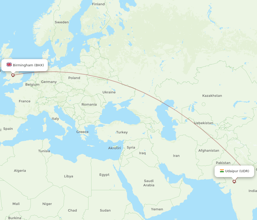 BHX-UDR flight routes