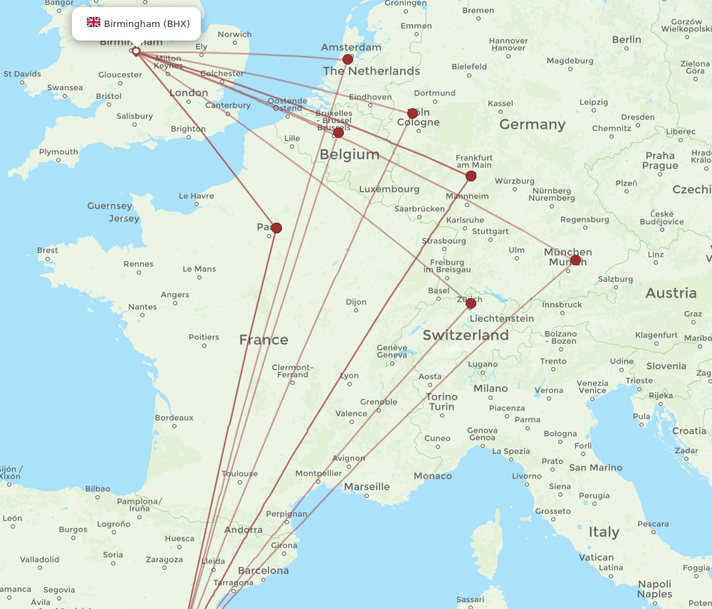 BHX to VLC flights and routes map