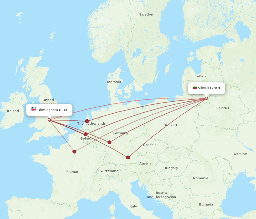 BHX-VNO flight routes