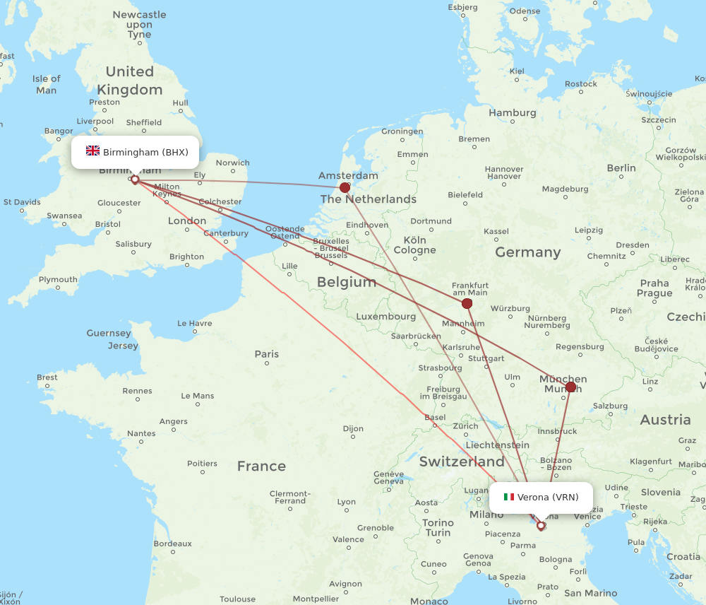 BHX to VRN flights and routes map