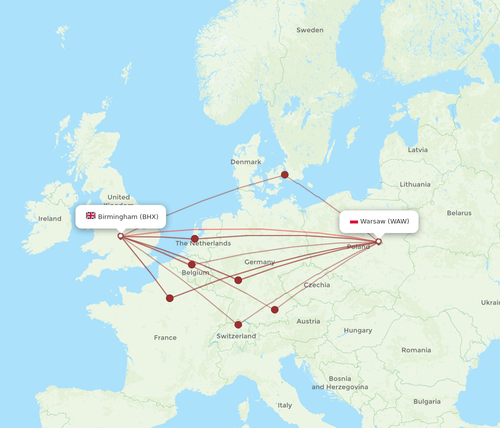 BHX-WAW flight routes