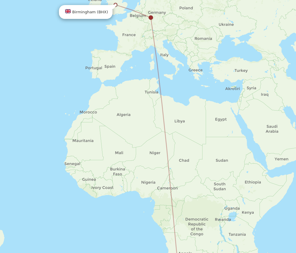 BHX-WDH flight routes