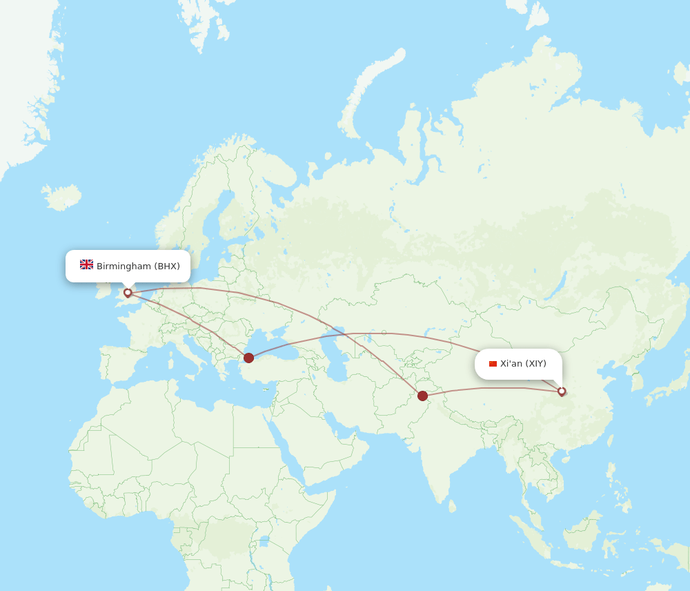 BHX-XIY flight routes