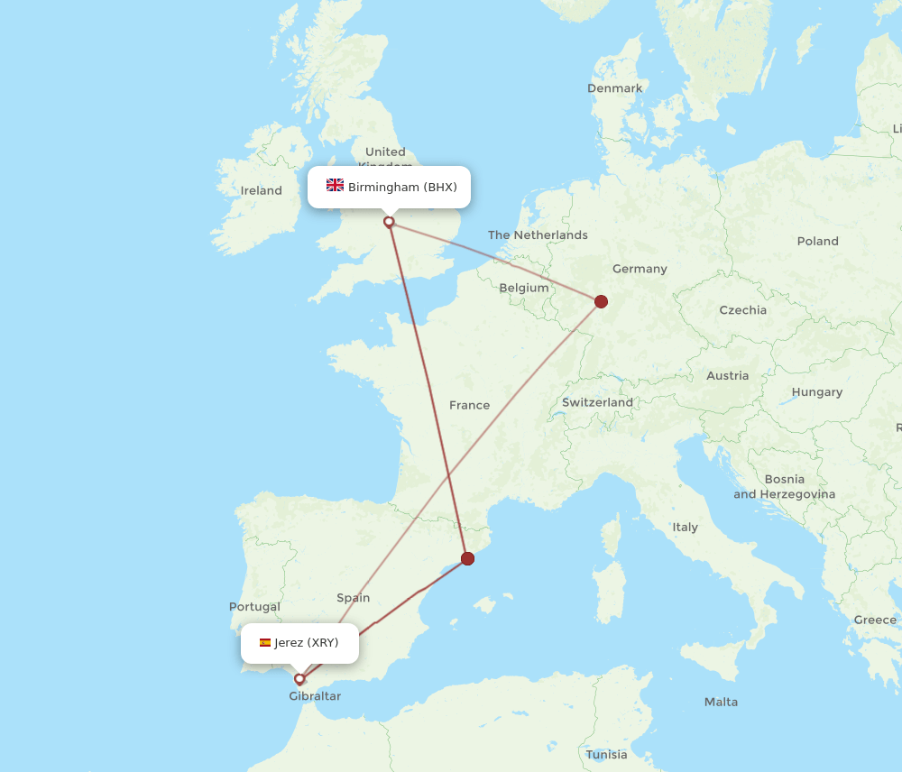 BHX-XRY flight routes