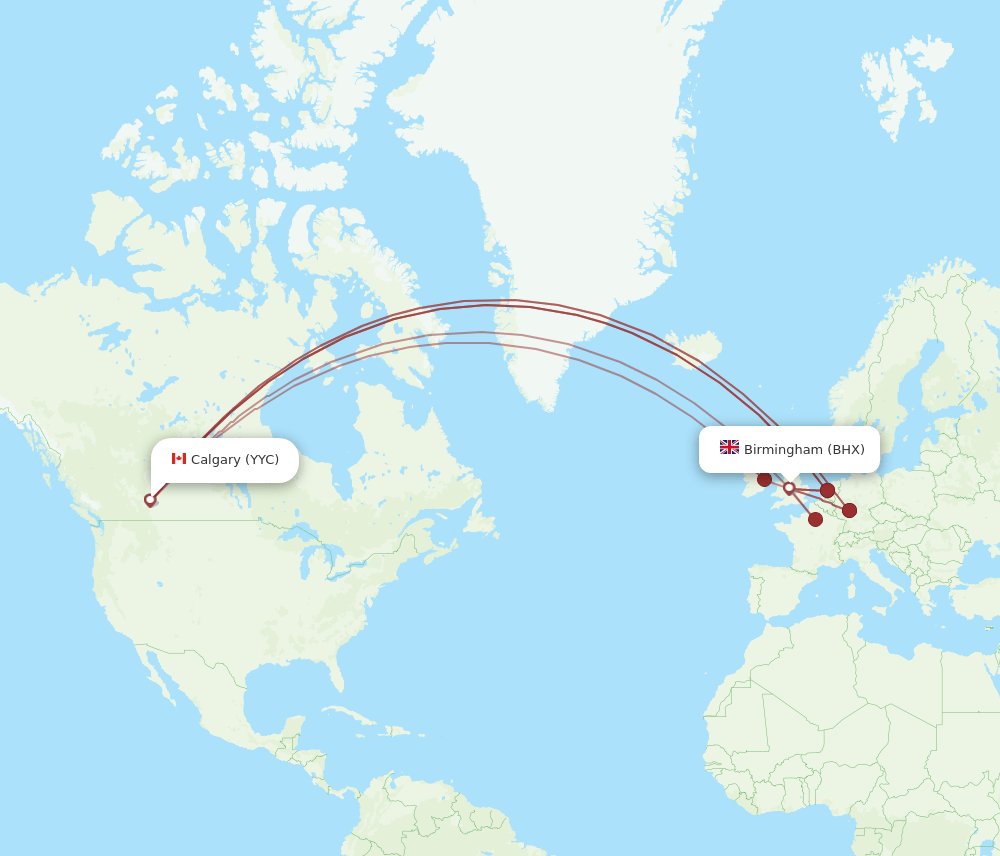 BHX-YYC flight routes