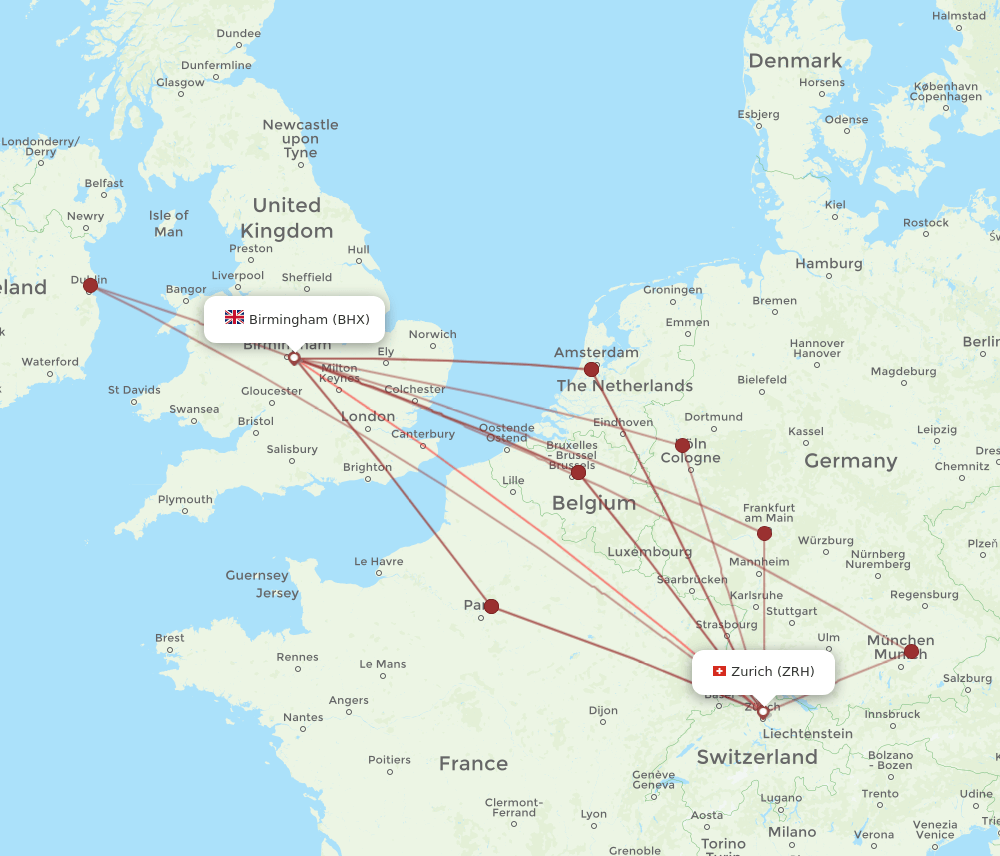 BHX-ZRH flight routes