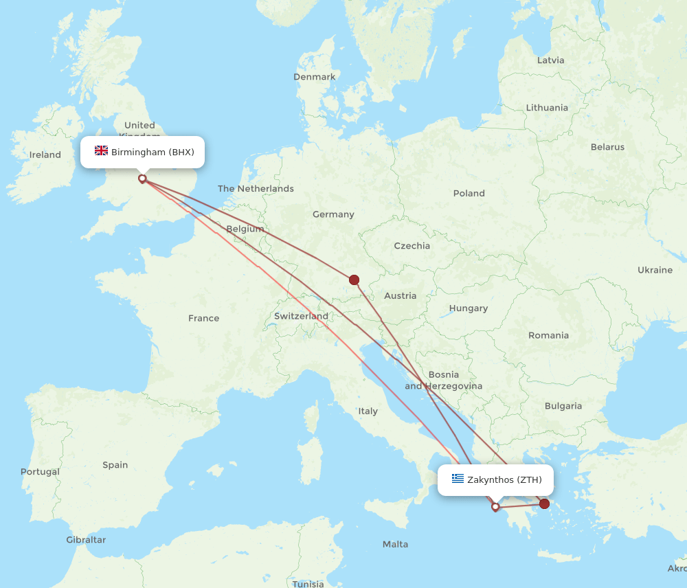 BHX-ZTH flight routes