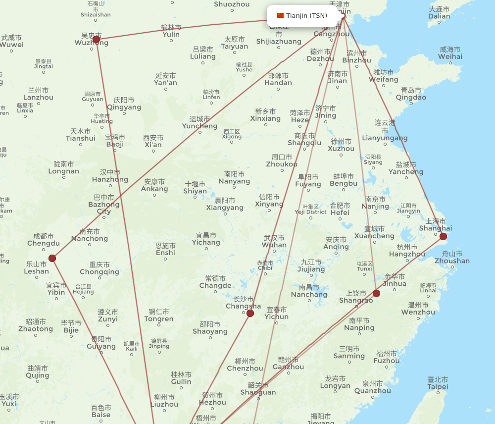 BHY to TSN flights and routes map