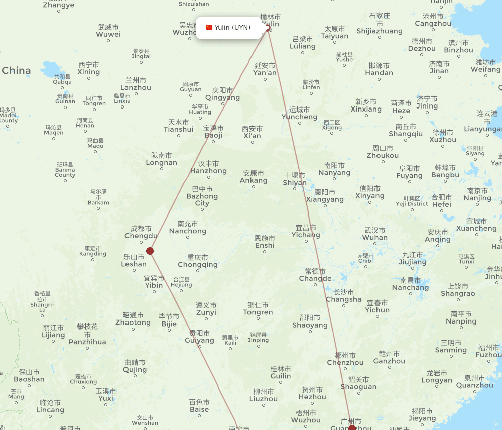 Yulin - Beihai route map and flight paths
